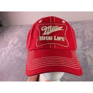 Miller High Life Beer Red Baseball Cap Hat Felt Patch Adjustable Acme Apparel